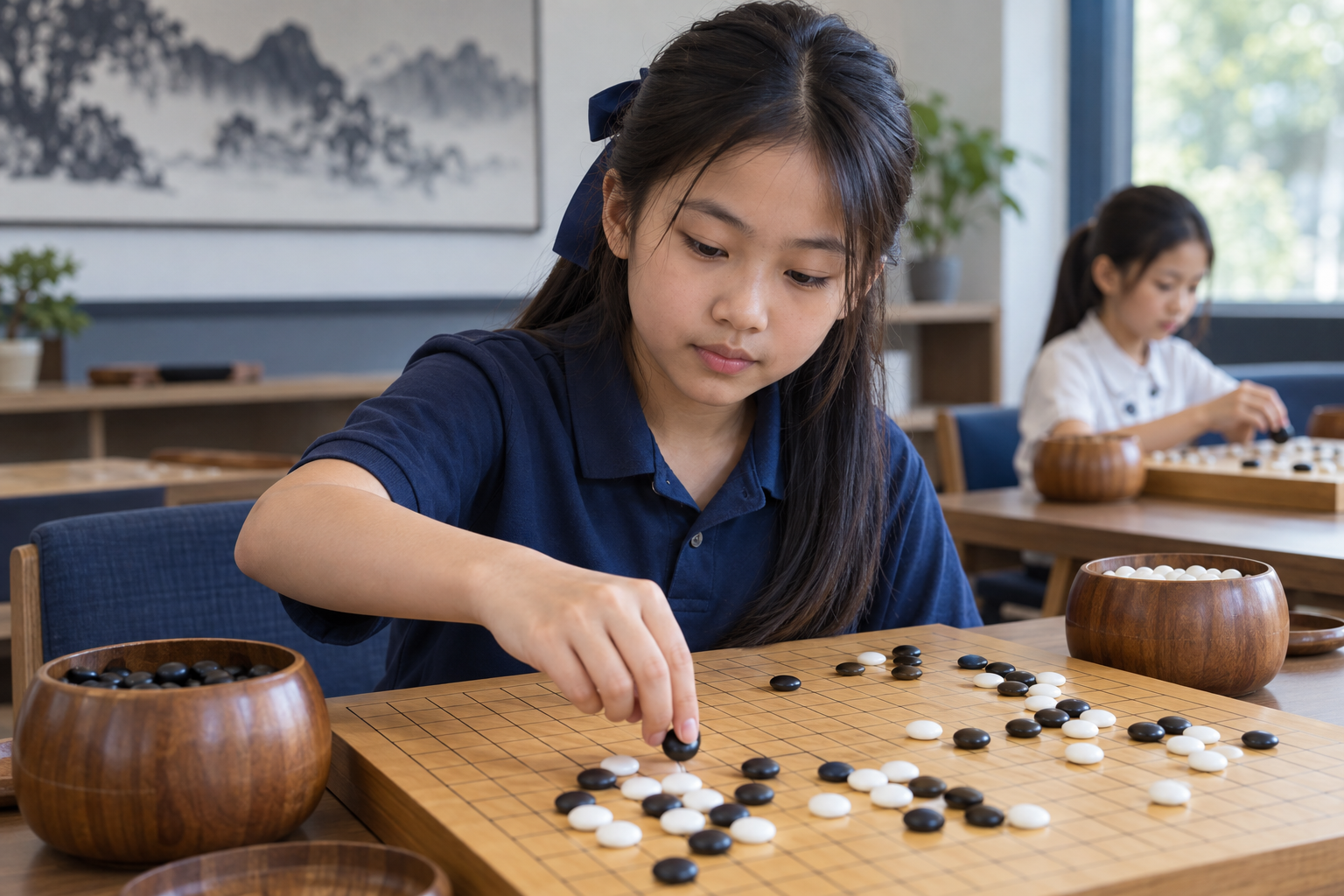 女学生学习围棋
